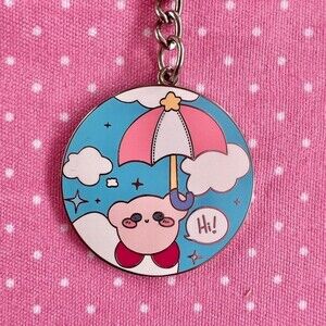 Kirby Umbrella Floating Through Sky Nintendo Kawaii Keychain